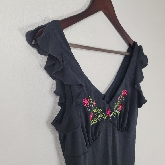 NWT Vintage Flutter Sleeve Black Midi Slip Dress - Picture 11 of 15